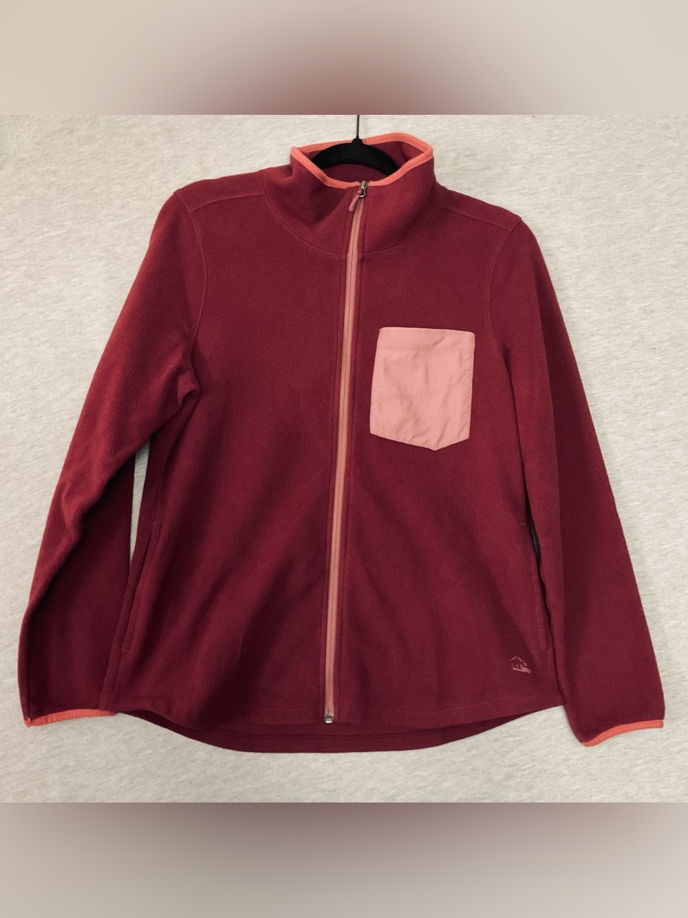 L.L. Bean Full-Zip Fleece Jacket in Burgundy with Pink Pocket